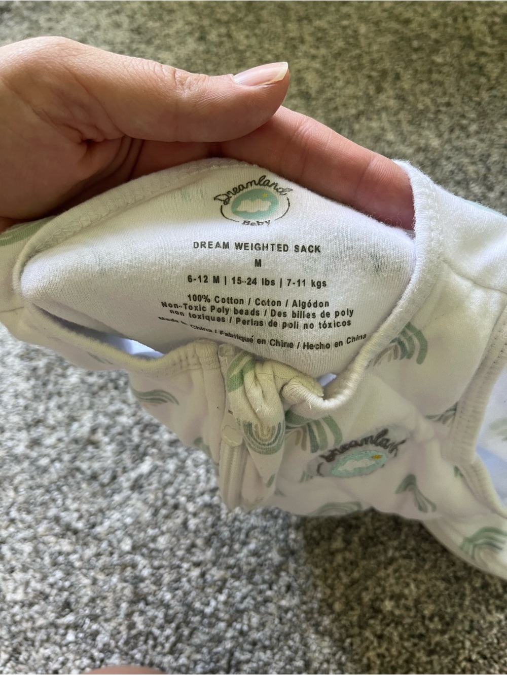 Dreamland Baby Sleep Sack - White with Light Green Rainbows - Picture 2 of 3